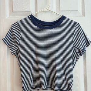 Hollister Navy and White Striped Tee